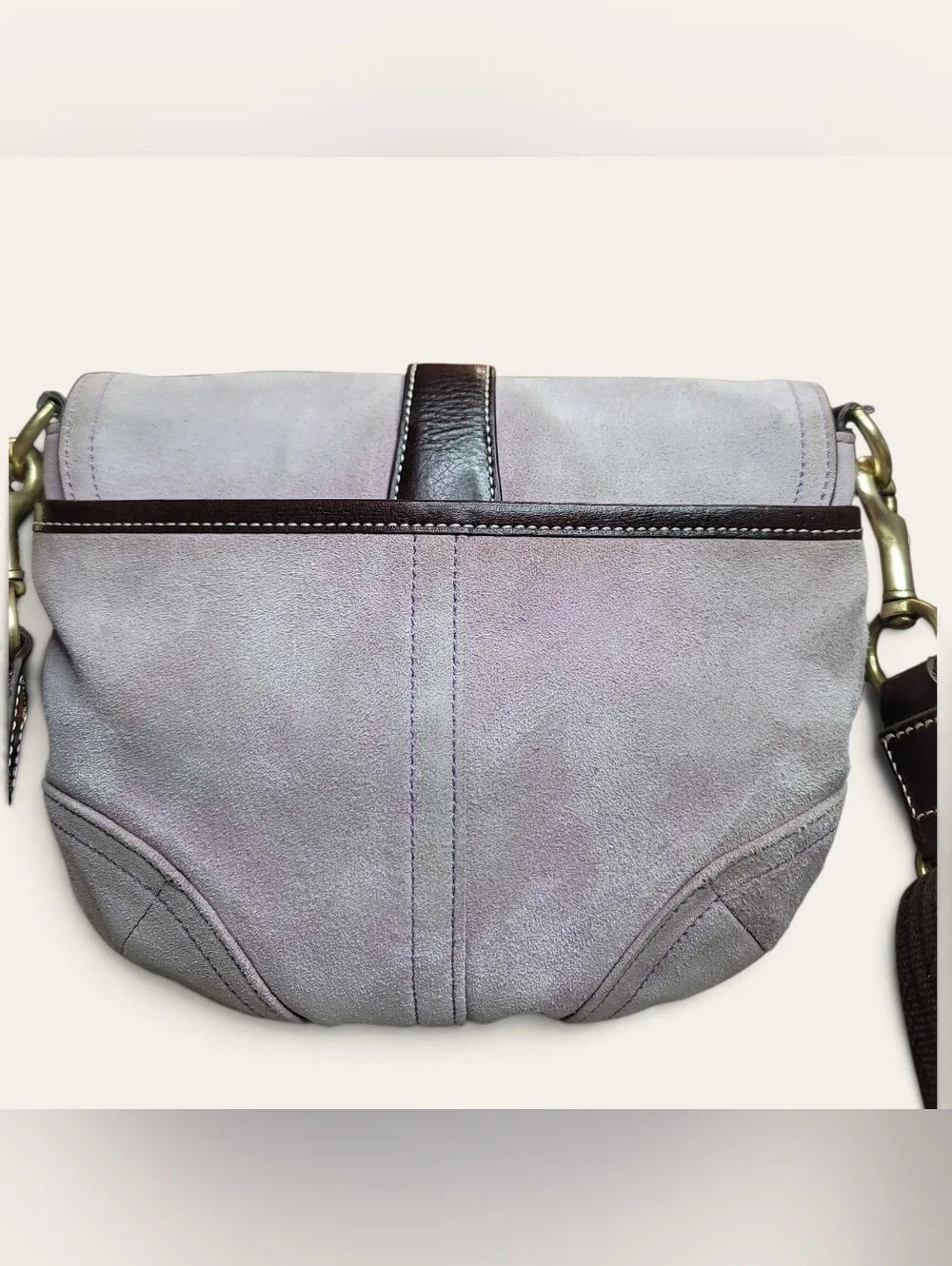 COACH VTG Lilac Soho Suede Flap Crossbody Bag with Brown Leather Trim 2004